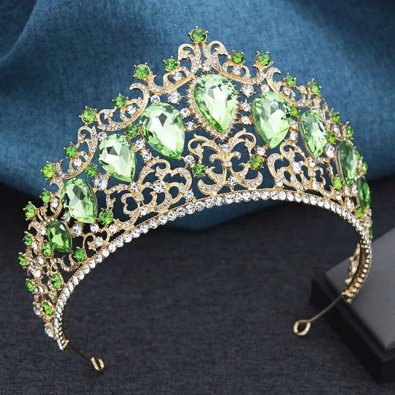 Baroque Green Crystal Tiaras Crowns for Women Girls Bride Wedding Hair Jewelry Amazon.com: Fairyu Baroque Wedding Bride Crown and Tiaras  main image 2