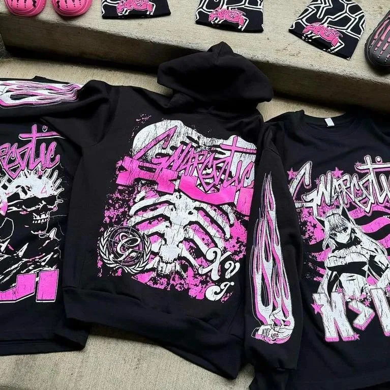 DHgate.com:Y2K Oversized Gothic Pink Punk Hoodie, Harajuku
