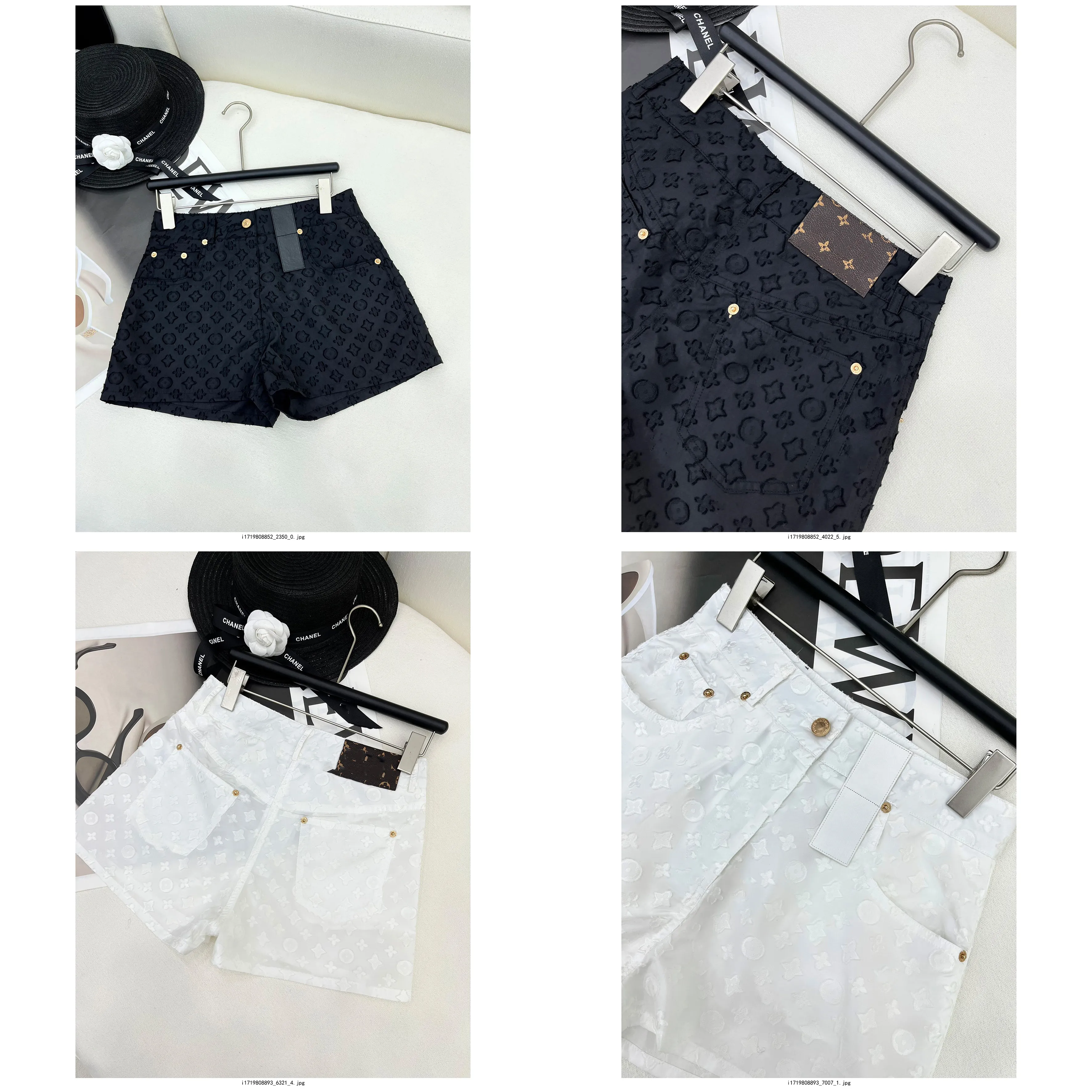 24Ss New Women's Designer Shorts V Jacquard Letter Logo Black White ...