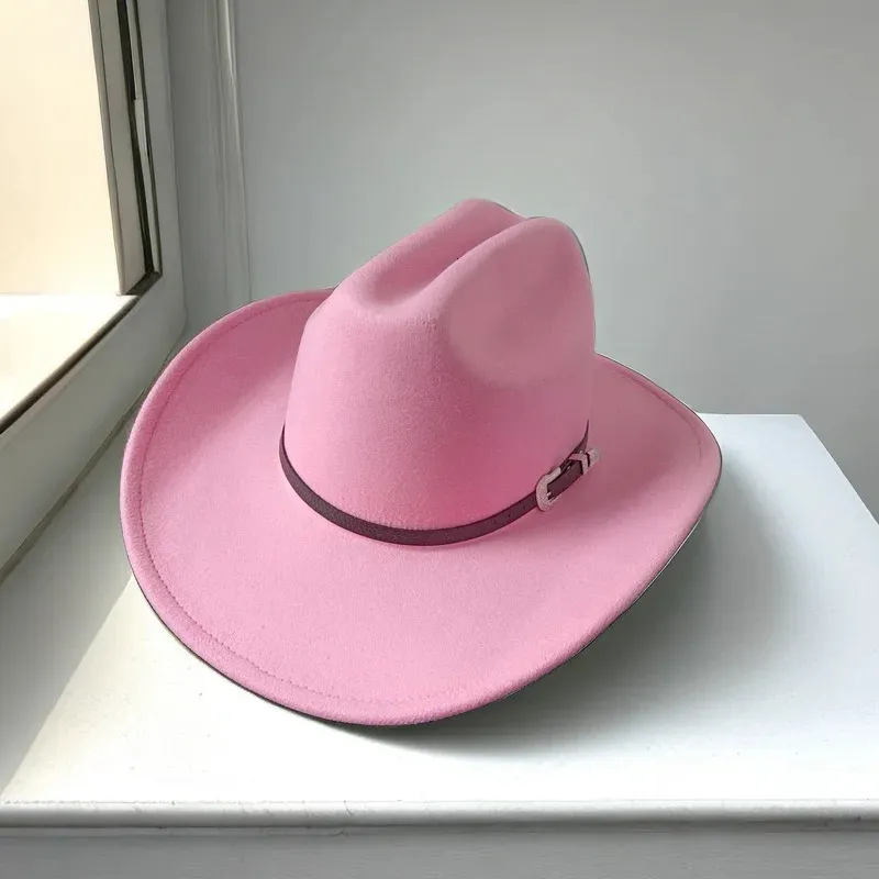 Pink Vintage Wide Brim Fedora Hat Unisex Western Cowboy  display picture 3