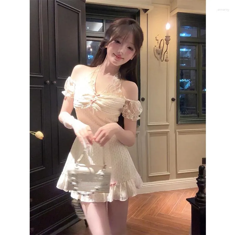 Party Dresses 2024 Woman Kawaii Sweet Y2k Mini Dress Girls Aesthetics Dot Fashion Short Casual One Piece Korean Style