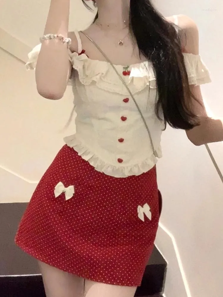 Korean 2000s Coquette Y2K Summer 2-Piece Lace Camisole and Bow