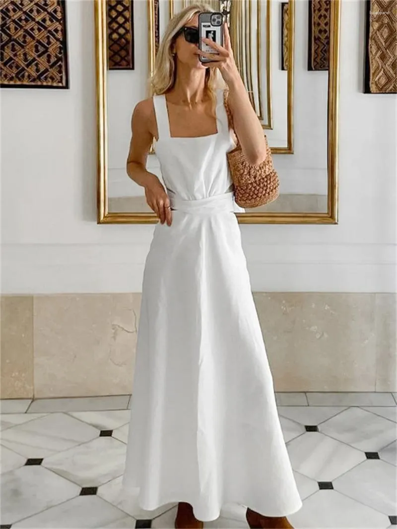 Style White Linen Sun Dress White Linen Midi Dress: Casual Boho