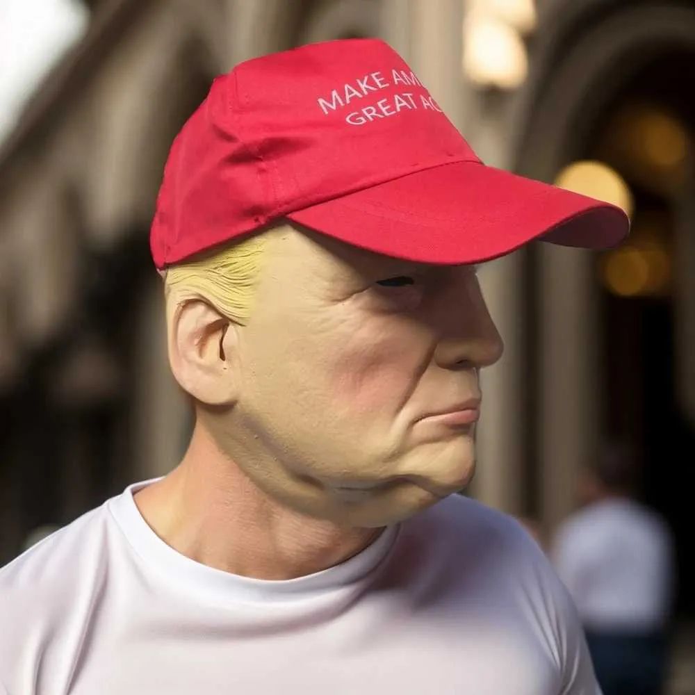 Masque Latex Donald Trump Réaliste - Pour Halloween, Fêtes Déguisées, Accessoire Cinéma, Dimensions 28x24 Cm