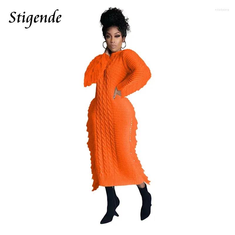 Robes Decontractees Fringe Fridge Fring Epaissis Les Femmes En Tricot A Manches Longues BodyCon Robe Couleur Couleur Automne Hivern Du 31 74 DHgate