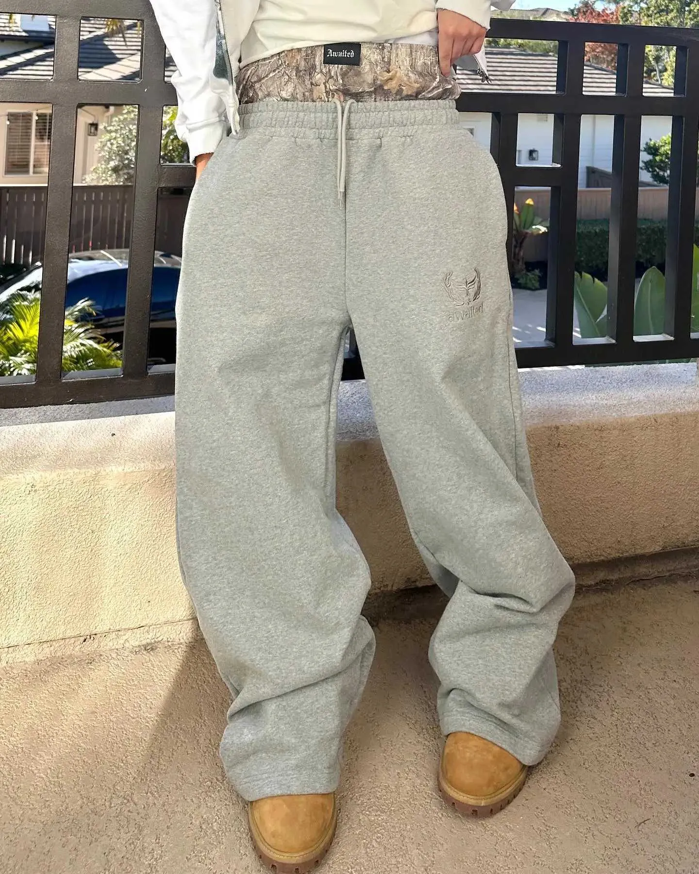Mens Retro Y2K Sweatpants: Double Waist Embroidered