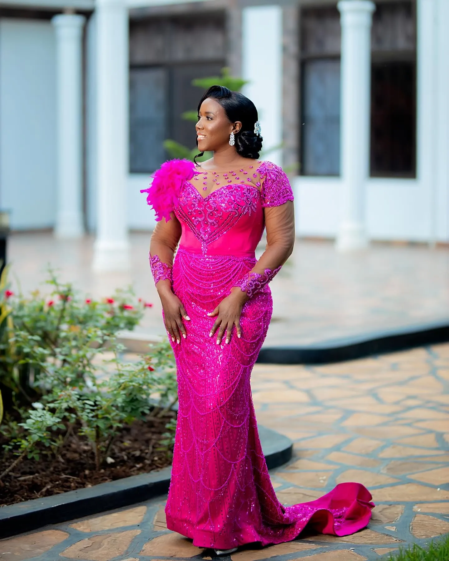 Fuchsia Mermaid Pink Sparkly Prom Dress With Beadings And Feather Sequins Plus Size For Evening Formal Party Second Reception Birthday Engagement ZJ109 From Chic cheap 260.56 DHgate.Com