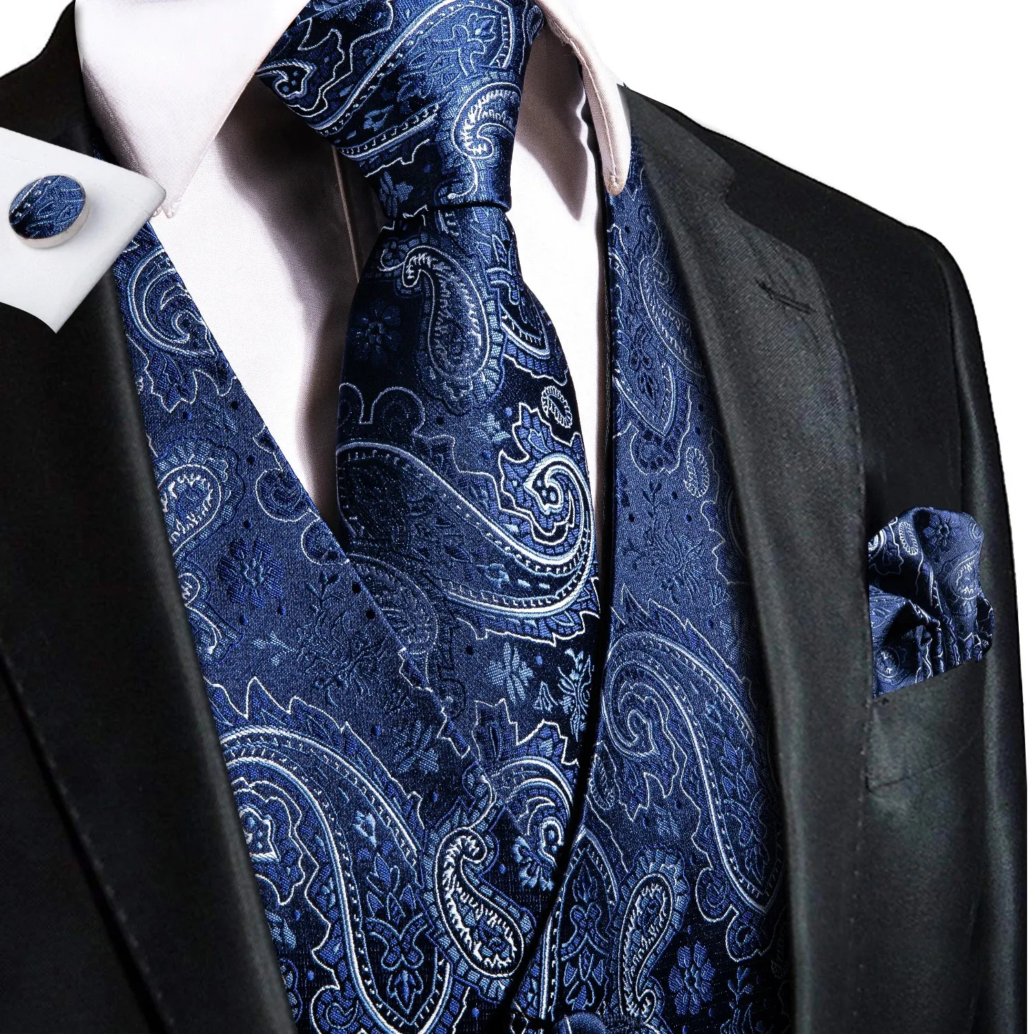 Royal Blue Paisley Tuxedo Vest & Bow Tie Set – Men's Sizes XS To 6XL, Wedding Formal Wear