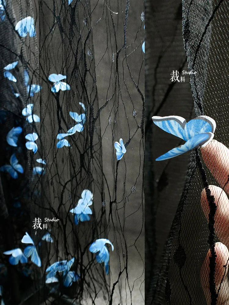 blue dress for baby girl Zone Planet | Round Neck Butterfly Mesh Long Sleeve Mini Dress main image 1