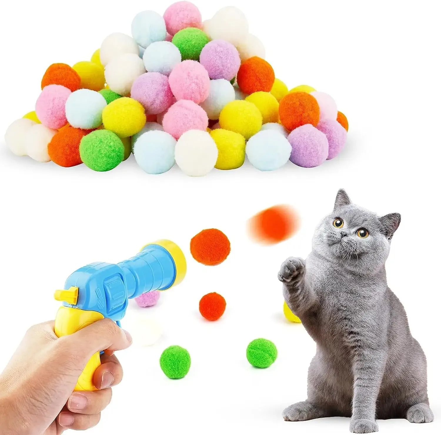 Cat Toys Interactive Launch Training Toy Mini Shooting Gun Games Colorful Stretch Plush Ball Toys For Pet Kitten From Dogapparel 3.79 DHgate.Com