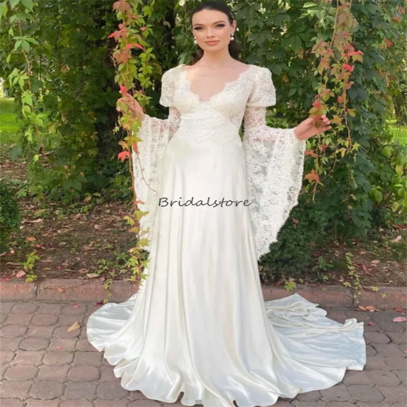 Whimsical Celtic Boho Wedding Dress Long Sleeve V Neck Backless Bohemian  Bridal Gown For Garden & Country Brides From Bridalstore, $95.16 |  DHgate.Com