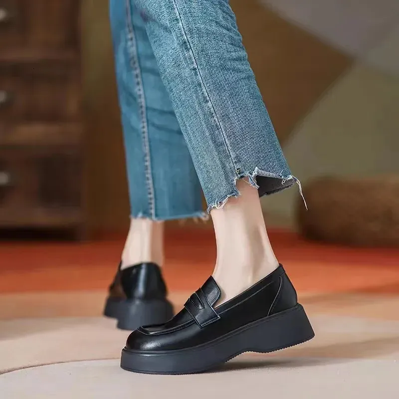 Plus Size Womens Oxford Loafers Flat Platform Black PU  display picture 2