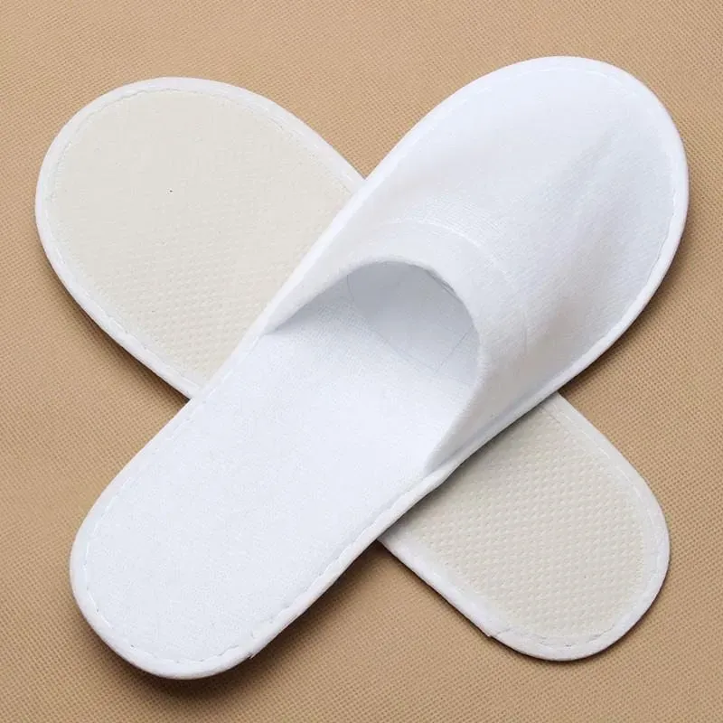 Travel Slippers: Disposable Closed Toe Slippers, White Towelling