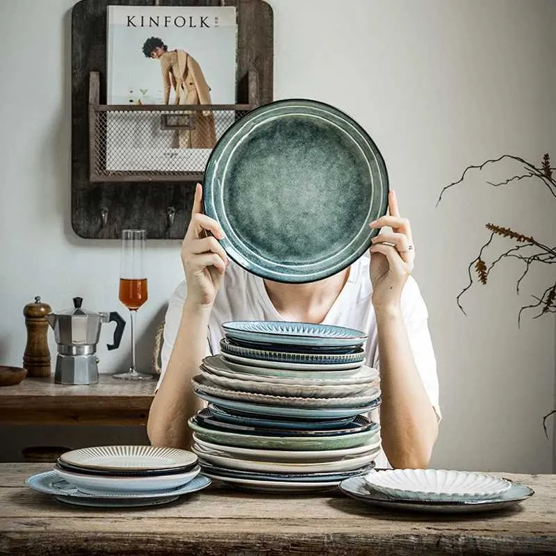 Save Big on Bulk Round Dinner Plates Ceramic Striped Ceramic Dinner Plates  Porcelain Dinnerware Set For Kitchen, Barbecue, Restaurant Best Deals 