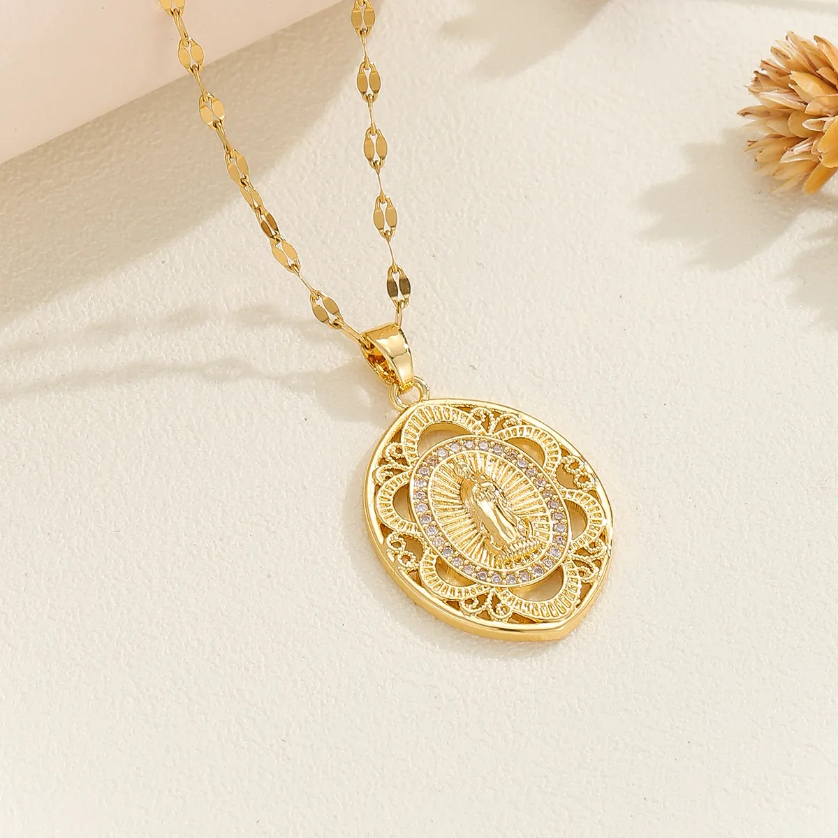 Save Big on Bulk Gold Plated Virgin Mary Necklace Gold Rosary Necklace,  Virgin Mary Pendant: 18k Gold Plated Designer Necklace For Women, Cubic