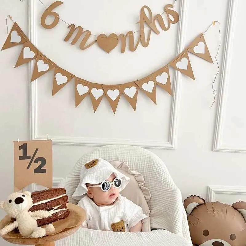 "Happy Half" Baby Banner - 6 Months Half Birthday Decorations With Glitter, Gold Letters