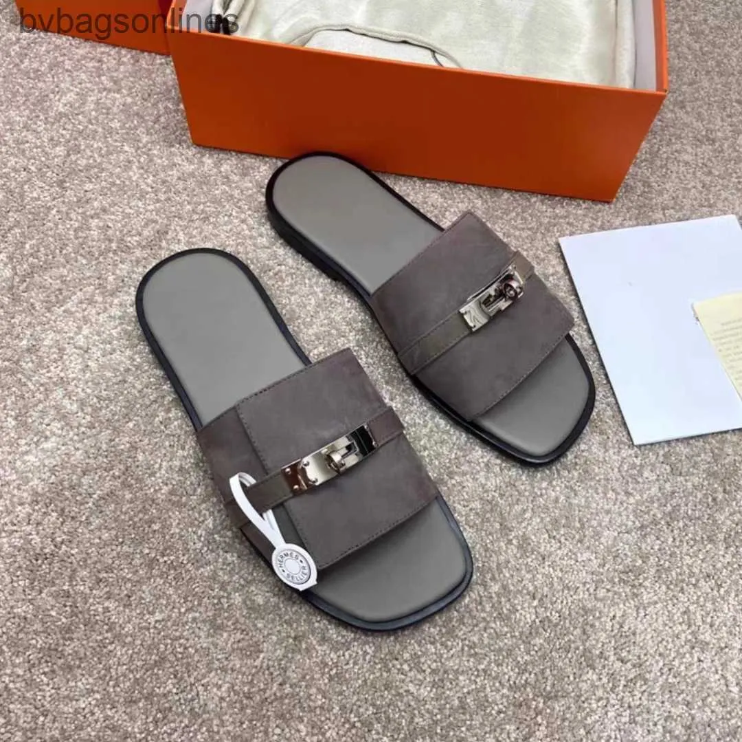 High Quality Branded H Slippers 2024 New Type H Slippers Mens Genuine Leather Small Silver Button Line Slippers Mens Genuine Leather Sandals High End From 232 5 DHgate