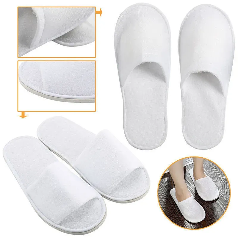 Disposable White Towelling Hotel Slippers Spa Shoes For Bathroom