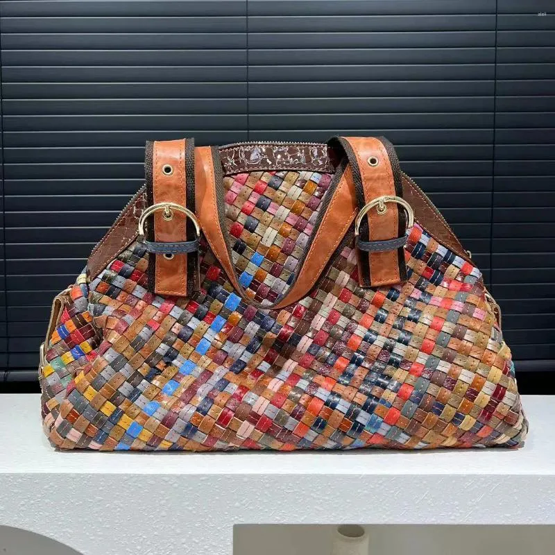 DHgate Vintage Leather Drawstring Clutch Unique Patchwork Woven Hobo Purse Bags Luggage Accessories