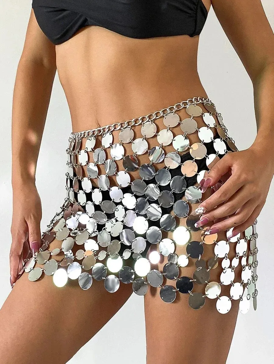 Sexy Sequin Belly Chain Womens Sequin Skirt with Waist Chain - Perfect for Rave and Festival Clothing