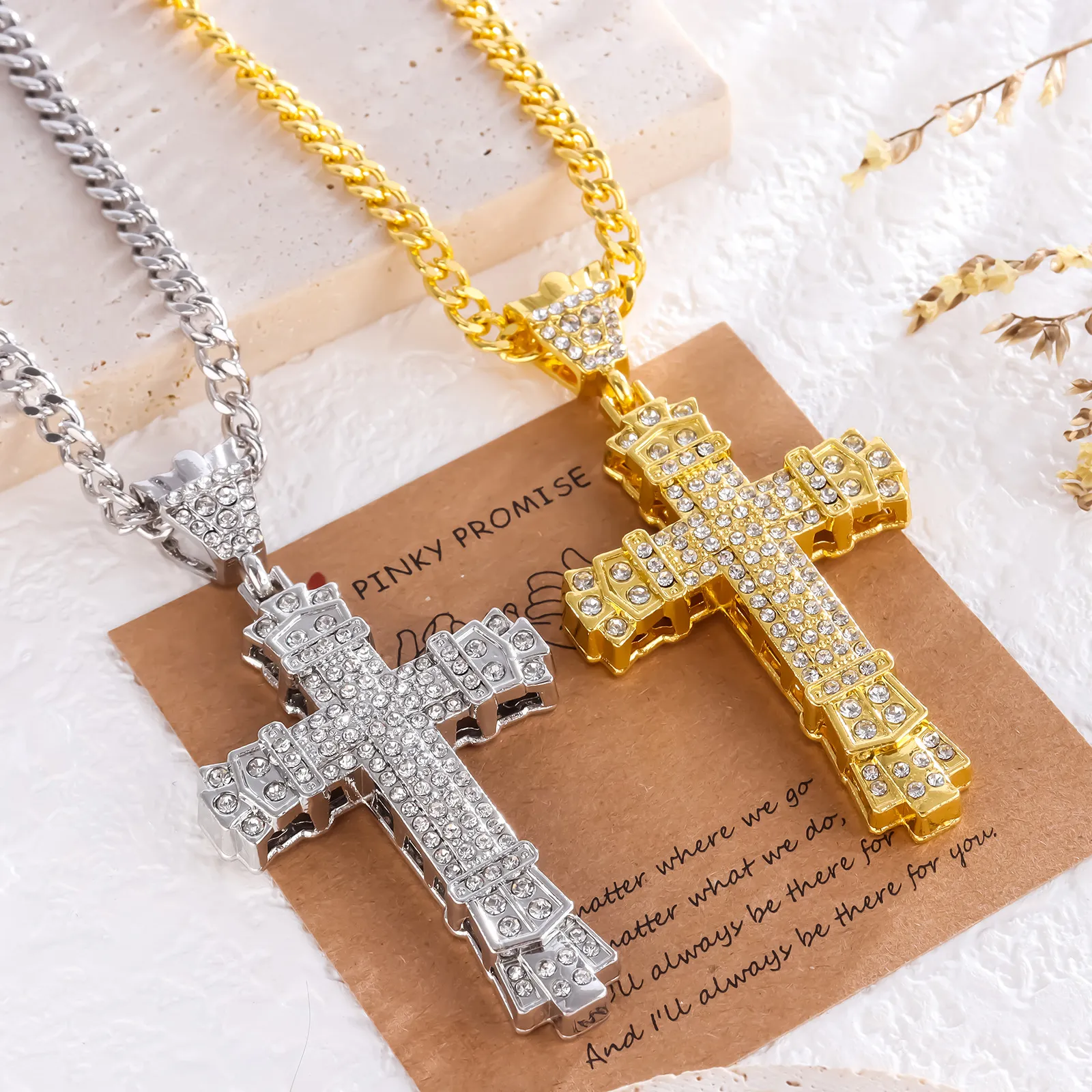 Handmade Iced Gold CZ Jesus Cross Pendant & Chain Set - Mini Lab Diamond Hip Hop Style - Unisex