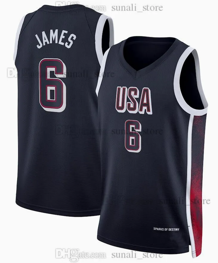 Team USA Basketball Jerseys 2024 LeBron Curry Durant Embiid Tatum Leonard Booker Holiday Davis Edwards Adebayo Haliburton