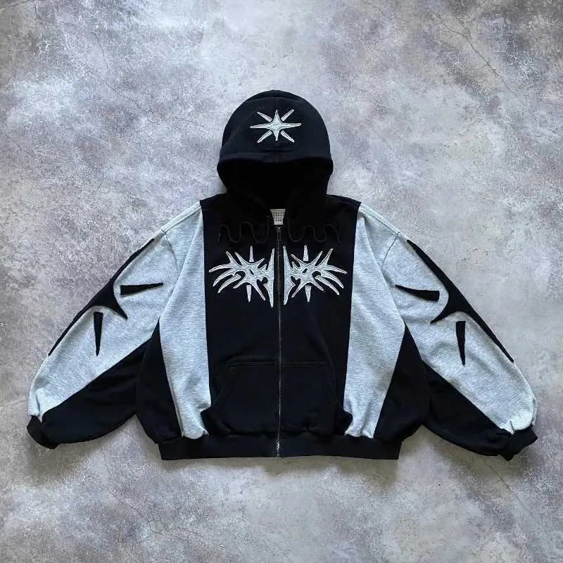 DHgate.com:Mens Gothic Patchwork Zip-Up Y2k Hoodie