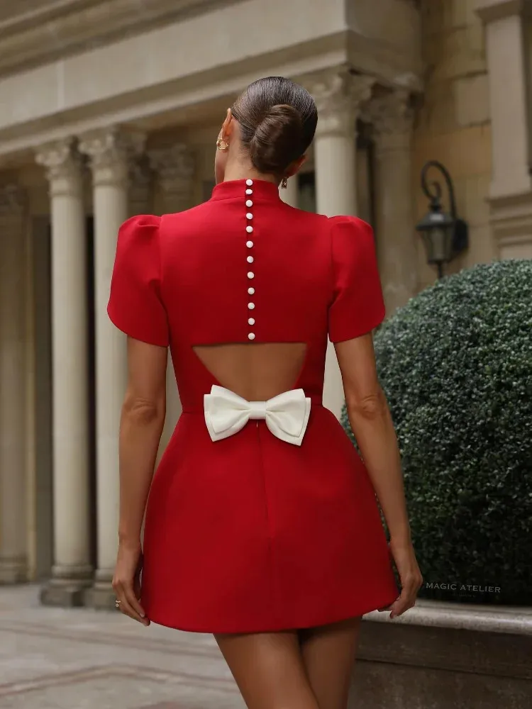 Elegant Red Bowknot A-line Mini Dress with O-neck for Women from Dhgate  Basic & Casual Dresses - price 35.61