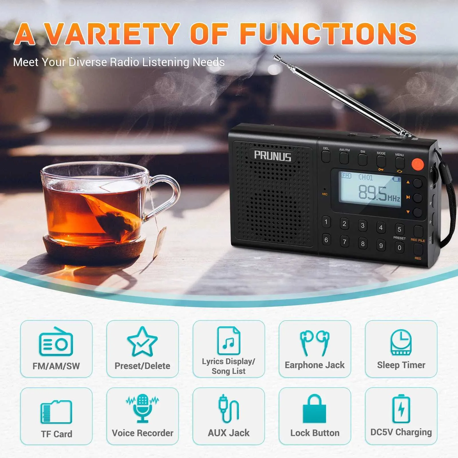 PRUNUS J-401 Portable Radio | AM/FM, MP3, TF/AUX, Rechargeable from ...