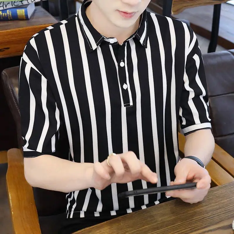 Korean Style Striped Striped Golf Shirts For Men Loose Fit Short Sleeved Ice Silk Half Sleeve Top For Summer Casual Wear From Lucu 18.38 DHgate.Com