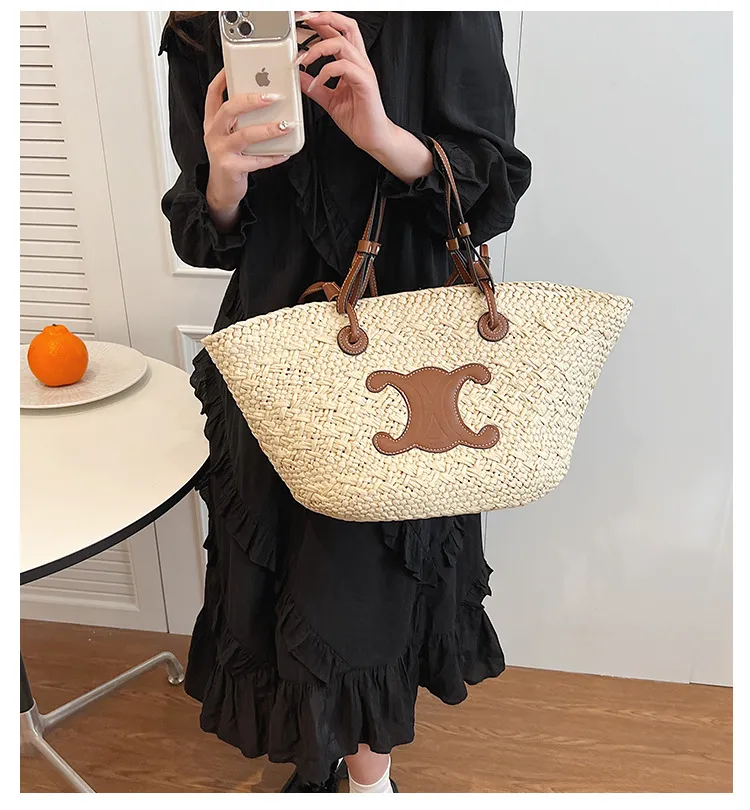 Corn Rattan Tote Bag, Straw Braided Bag, Womens Summer Beach