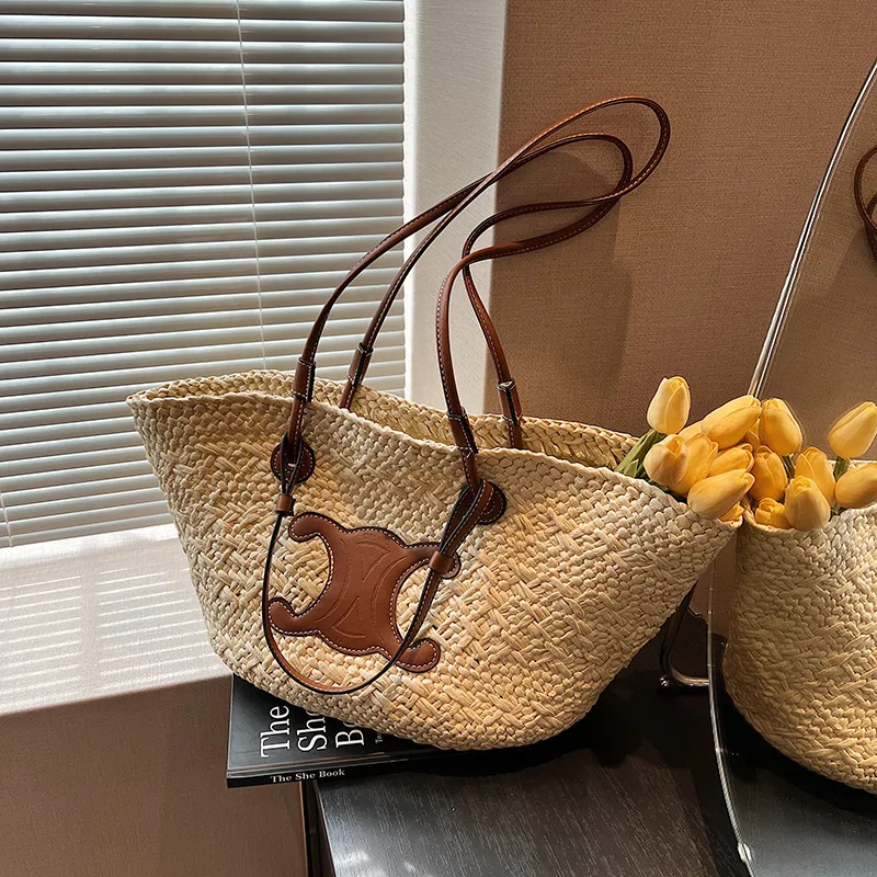 Corn Rattan Tote Bag, Straw Braided Bag, Womens Summer Beach