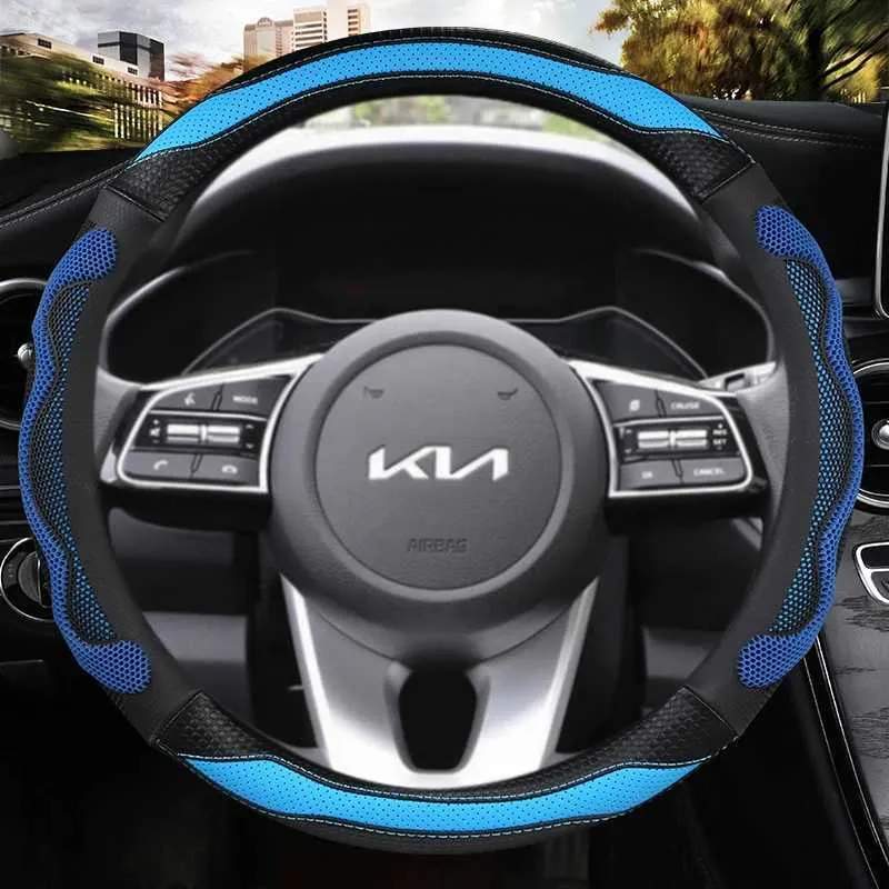 PU Leather Car Steering Wheel Cover – 15 Inch – Black With Red Stitches – Universal Fit
