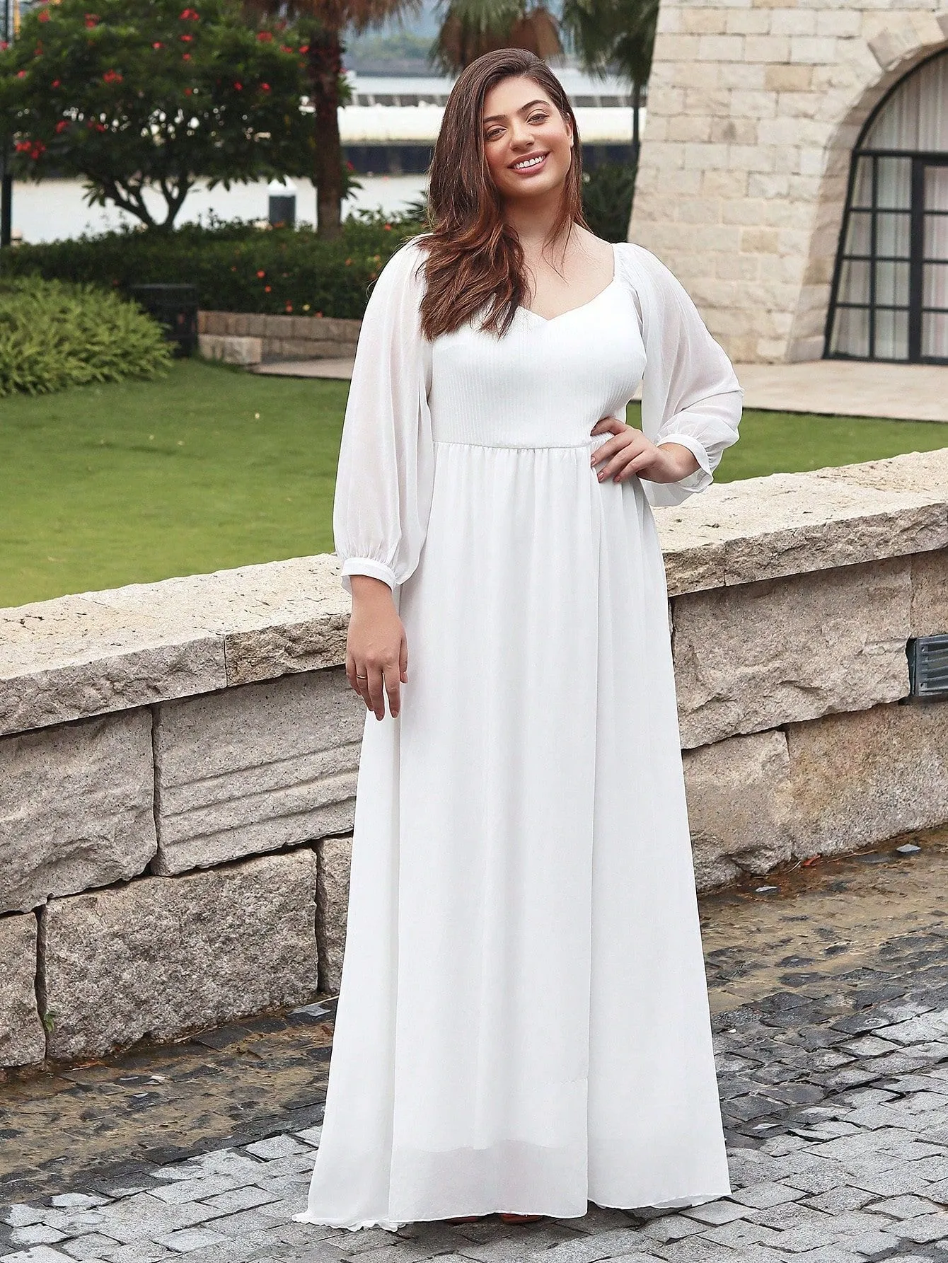 knee length dresses for ladies Ayla Plus Size White Boho Long Sleeve Maxi Dress– Hello Curve main image 0