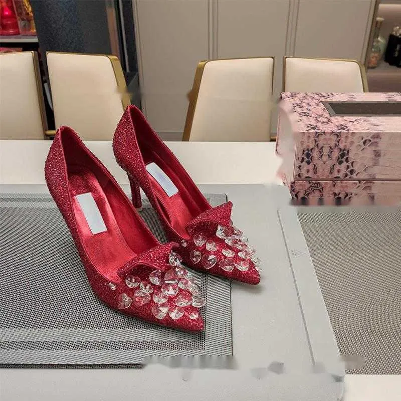 Wholesale Luxury Red Heart Rhinestone Stiletto Heels Pointed Toe Slip On Pumps For Womens Evening Embellished Wedding Dress 8.5cm Designer Factory Footwear At Only 87.78 DHgate.Com