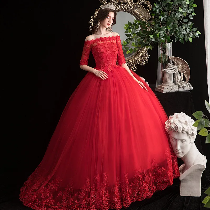 long sleeve red and white wedding dresses women's red wedding dress Red Wedding Dresses,Wedding Dress with Long Sleeves,Destination Wedding Dress,WD00202, US16 / White