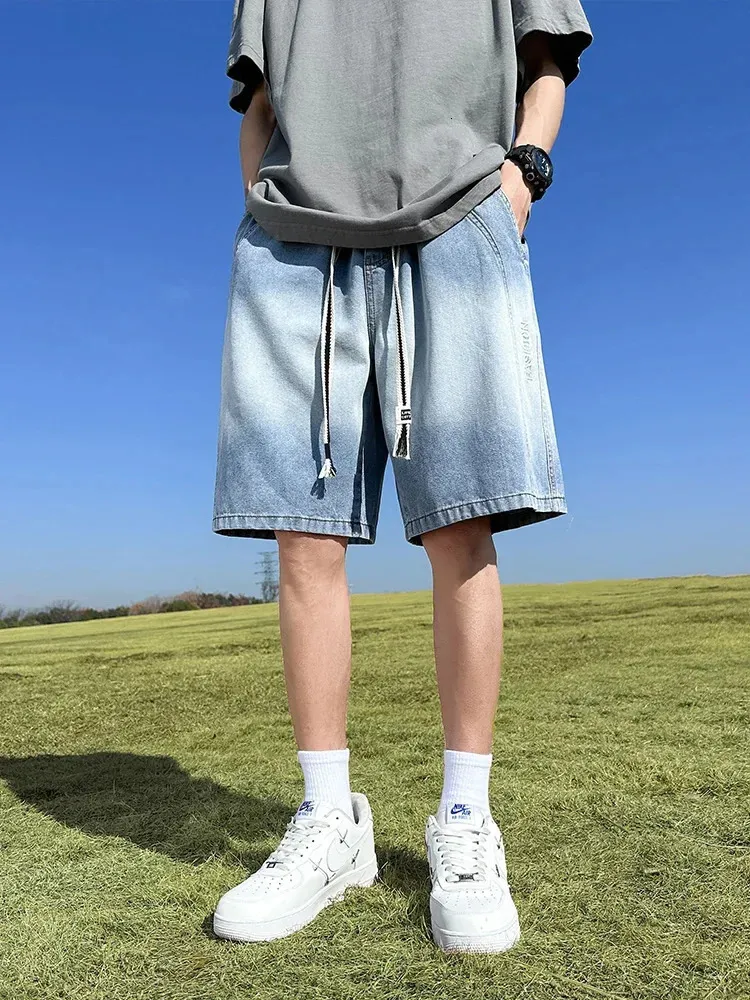 Mens Large Gradient Summer Denim Shorts | Baggy Drawstring Mens Large Gradient Summer Denim Shorts | Baggy Drawstring