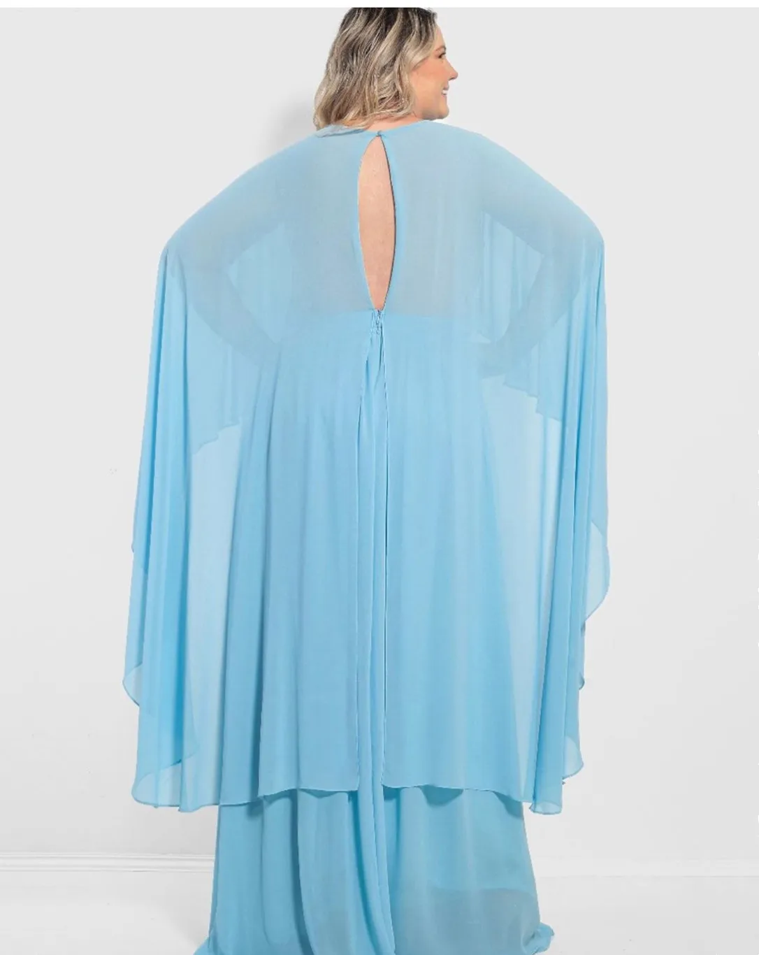 Elegant Long Sleeve Light Blue Chiffon Mother of the Bride Dress with Slit  A-Line Plus Size V-Neck Pleated Floor-Length Gown from Dhgate Mother's  Dresses - price 78.69