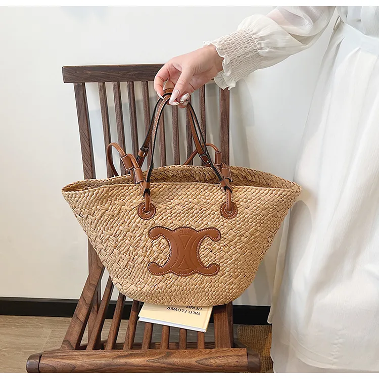Corn Rattan Tote Bag, Straw Braided Bag, Womens Summer Beach