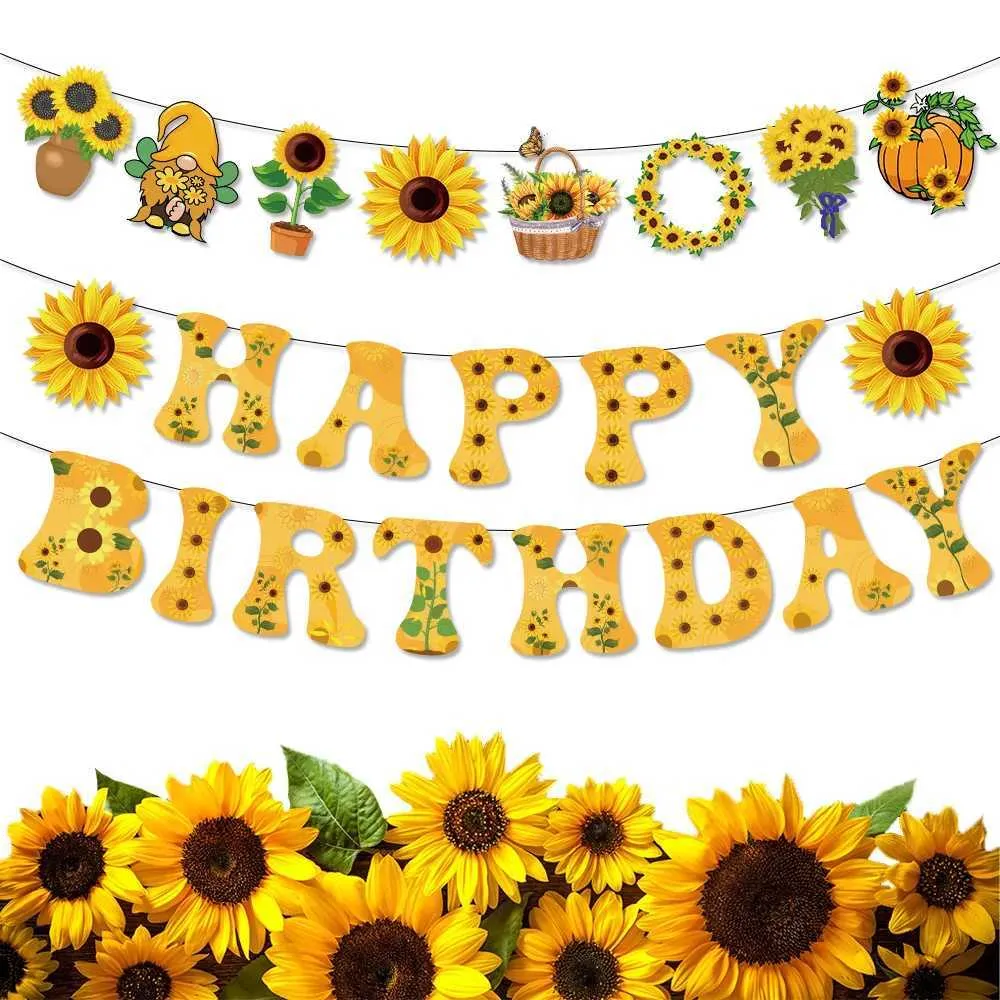 Happy Birthday Cake Topper - Glitter Sunflower Design, Acrylic, 6.6x4.5 Inches, For Sunflower Theme Parties