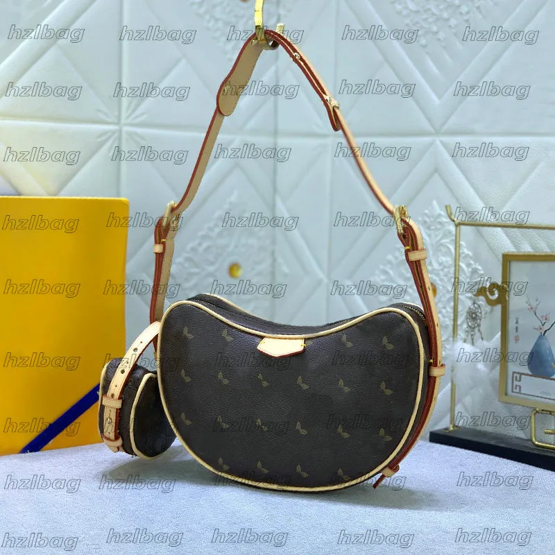 Vintage Style Half Moon Shoulder Bag - Denim & Leather