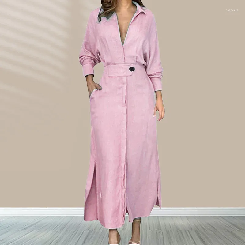Simplicity Solid Turndown Collar Wrapped Skirt Dresses Simplicity Solid Turndown Collar Wrapped Skirt Dresses