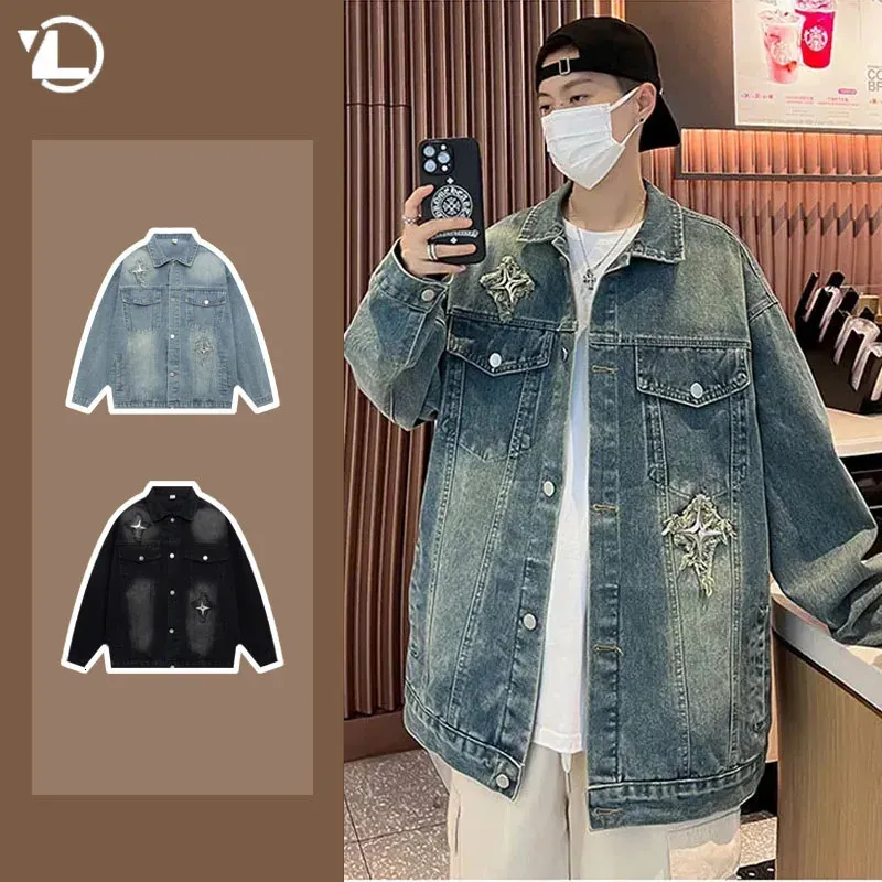 Mens Gradient Star Pattern Denim Jacket With Multiple