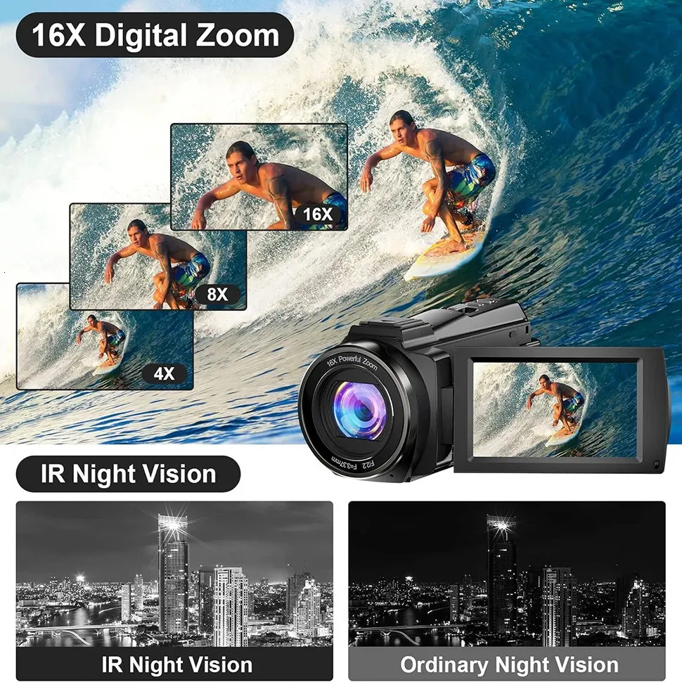 5K Video Camera Camcorder, 48MP UHD Wifi IR Night Vision Vlogging Camera For YouTube, 16X Digital Zoom Touch Screen Vlog Camera With External Microphone, Lens Hood, Stabilizer, Remote, 2 Batteries | Guatemala - View #5