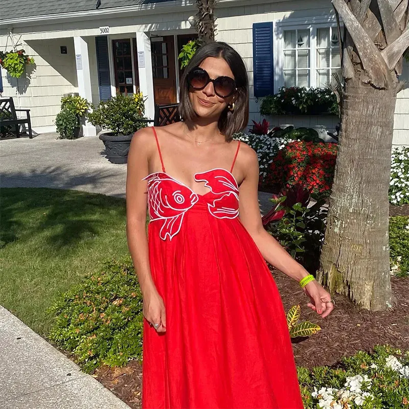 Chic Koi Fish Embroidered Sling Maxi Dress ... From Lu04, $18.11 In Bulk |  DHgate.Com