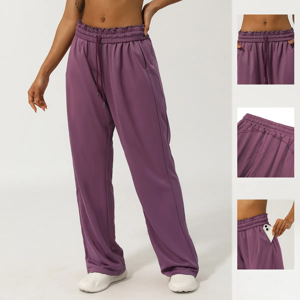Wide Legged Yoga Pants For Women Woven Comfort Trousers, Mid Waist ...