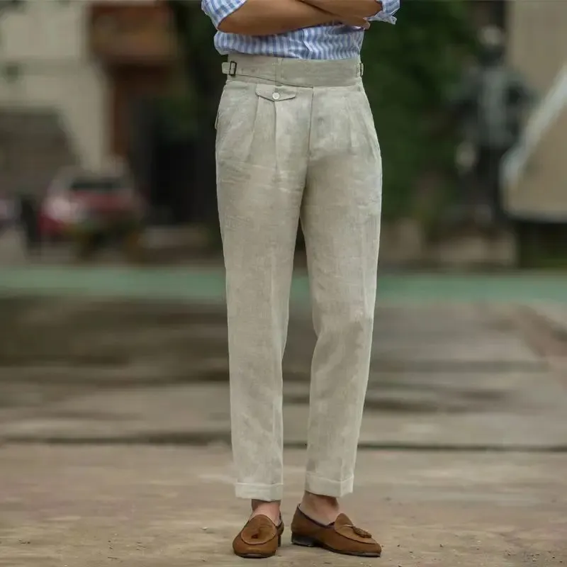 【GURANK・グランク】 Gurkha Pants Linen Custom Men's Linen Gurhka Pants in 100% Linen Dark Indigo