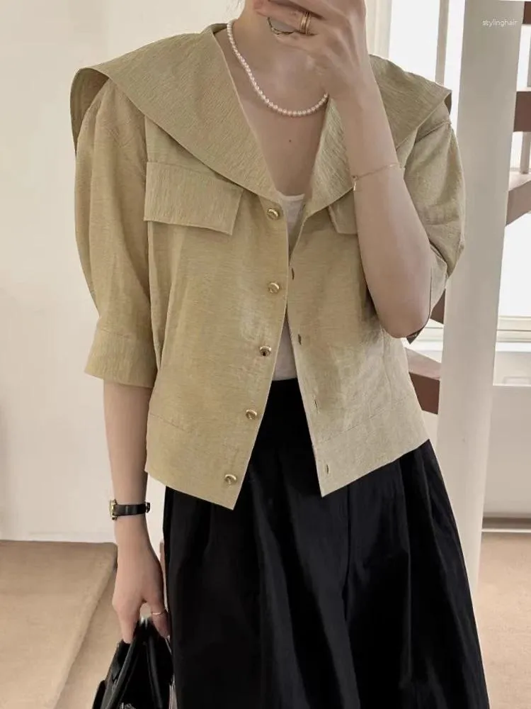 Women s Jackets Korejpaa Korean Fashion Short 2024 Summer Retro Navy Collar Metal Button Casual Versatile Sleeve Jacket Women Coat