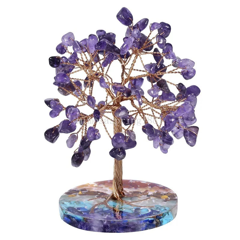 Crystal Money Tree with Copper Wire Wrapped Pink Beads and Agate Slice ...