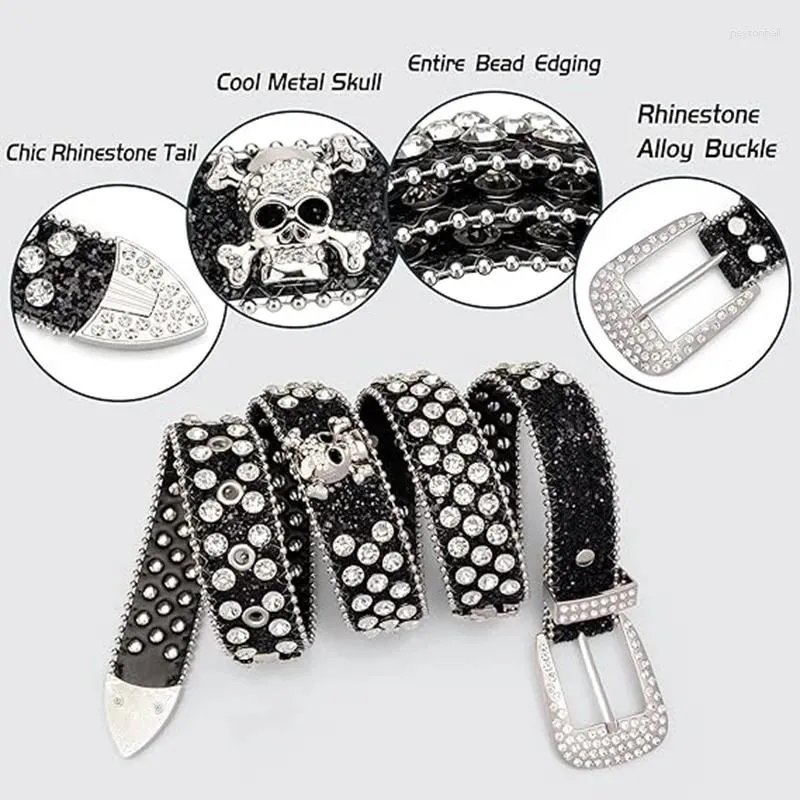 Skull Rhinestone Belt Western Y2K Goth Emo Sequin Cowboy Punk Rock Style EVERBLTING Skull Rhinestone Belt for Men Women Y2k Goth Emo  main image 4